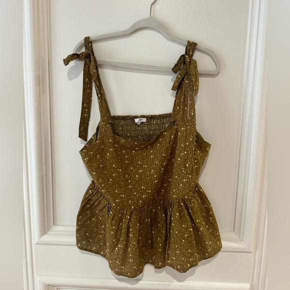 Madewell Rosalie Tie-Strap Top in Olive Green size L - Picture 2 of 4